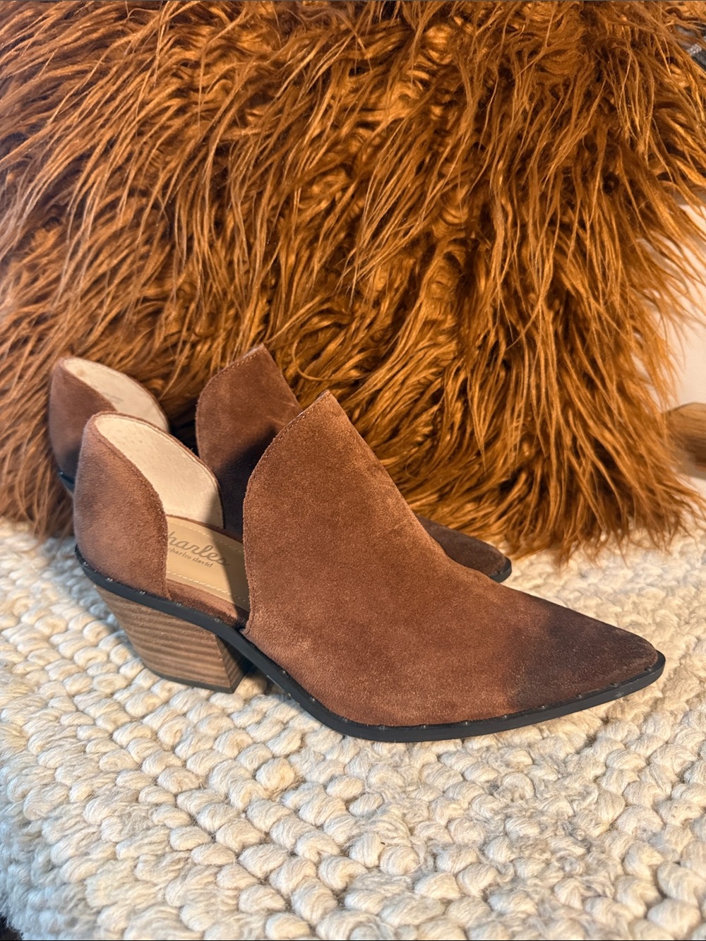 Charles David Brown Suede D'Orsay Mule with Block Heel